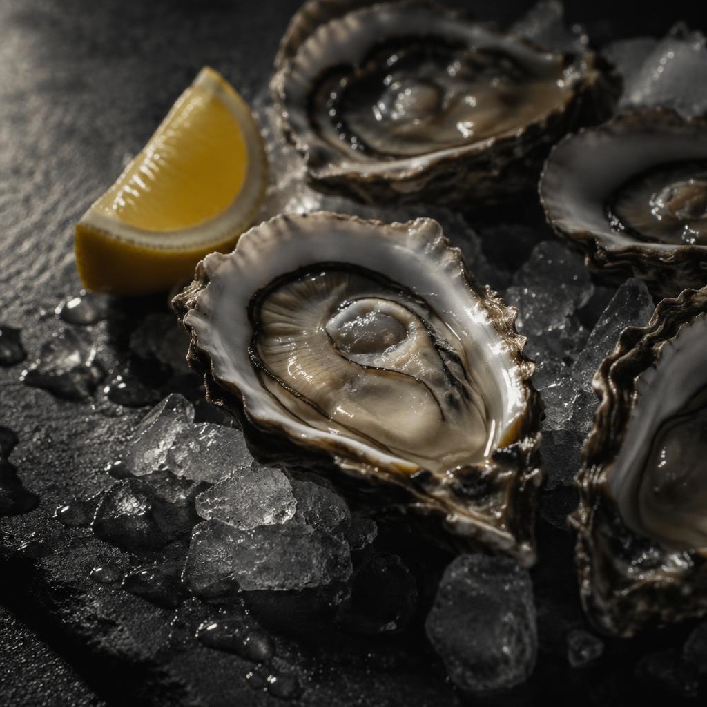 Oysters on ice with lemon